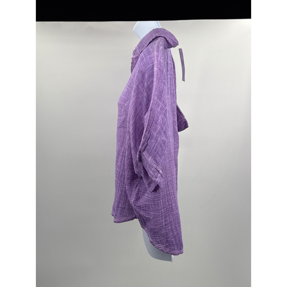 Zury Womens Light Purple Cotton Crinkle Gauze Button Down Shirt OS 2816 New - Picture 5 of 9